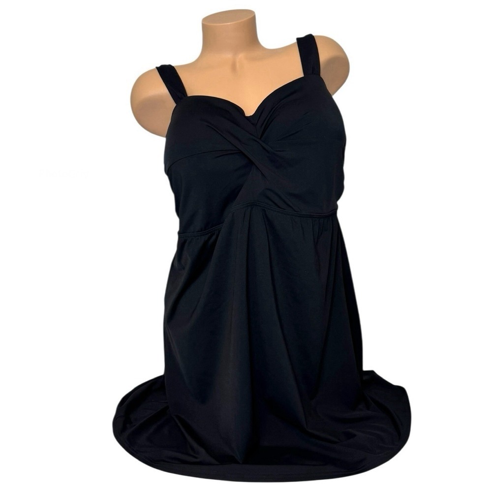 Lands End Womens Black Twist Front Empire Waist Swim Dress Size 18